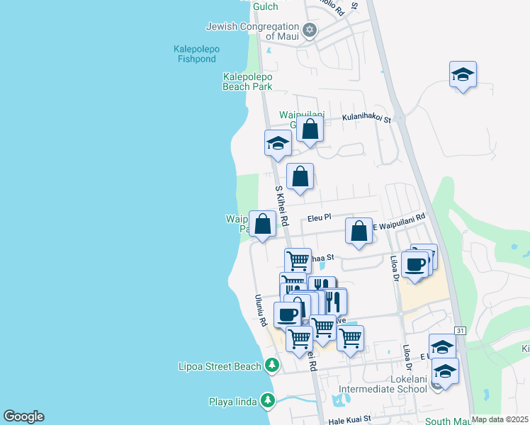 map of restaurants, bars, coffee shops, grocery stores, and more near 1002 South Kihei Road in Kihei