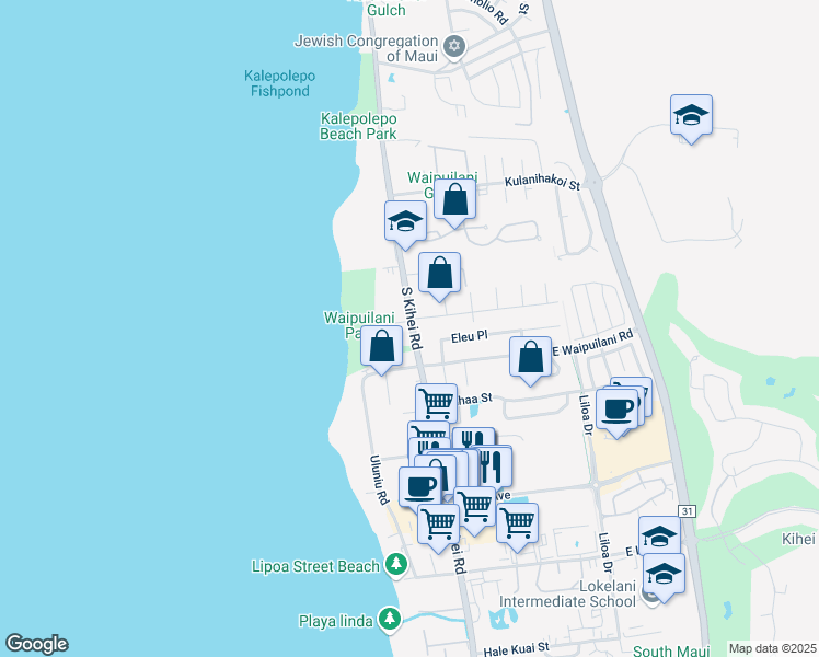 map of restaurants, bars, coffee shops, grocery stores, and more near 1002 South Kihei Road in Kihei