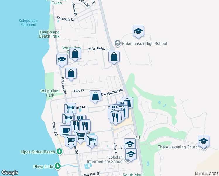 map of restaurants, bars, coffee shops, grocery stores, and more near 273 Kawailani Circle in Kihei
