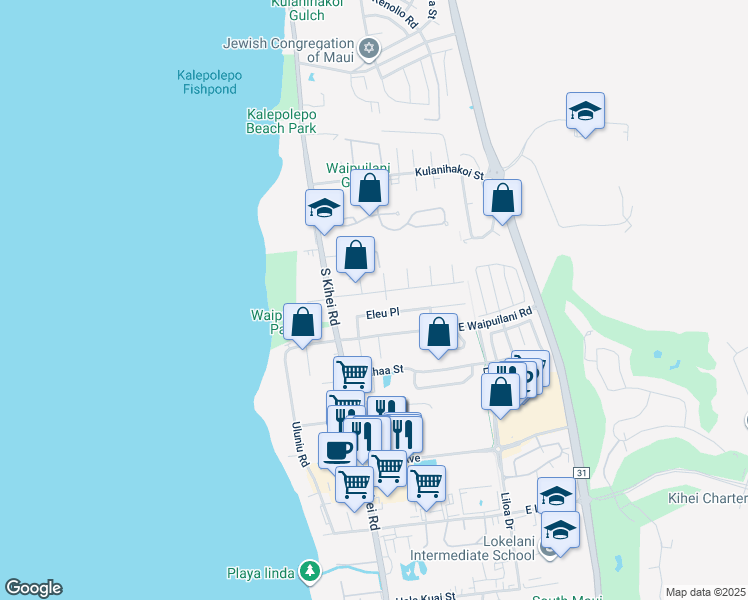 map of restaurants, bars, coffee shops, grocery stores, and more near 1006 Kapuhau Street in Kihei
