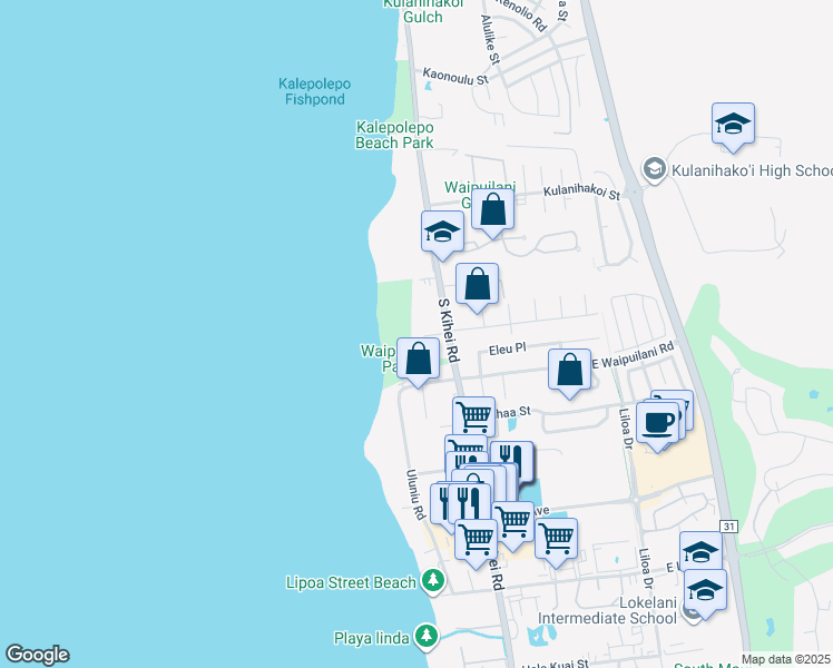 map of restaurants, bars, coffee shops, grocery stores, and more near 980 South Kihei Road in Kihei