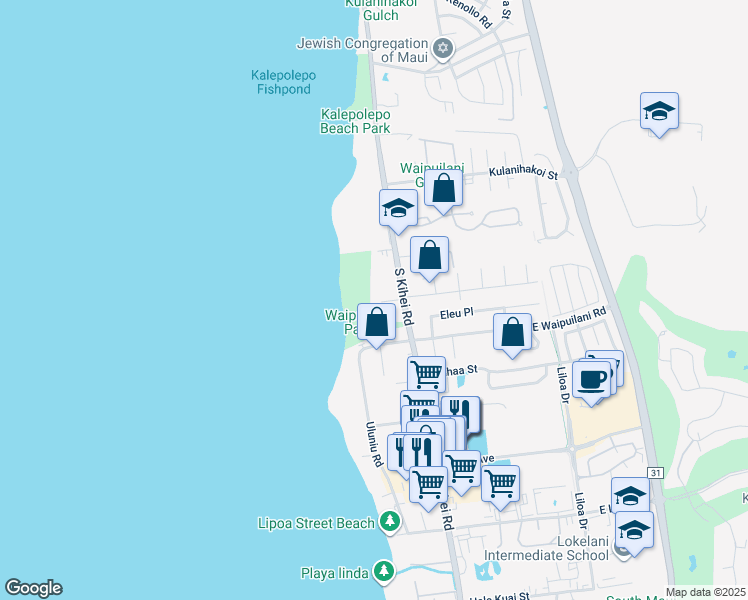 map of restaurants, bars, coffee shops, grocery stores, and more near 998 South Kihei Road in Kihei