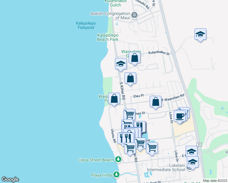 map of restaurants, bars, coffee shops, grocery stores, and more near 998 South Kihei Road in Kihei