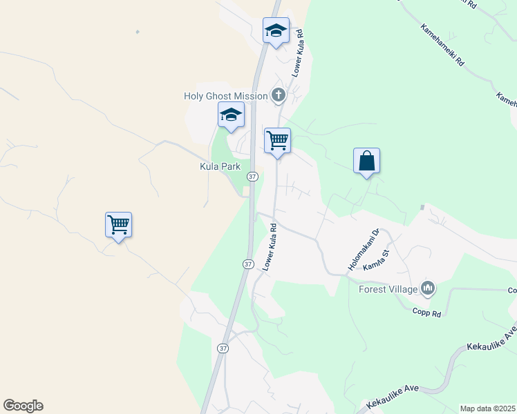 map of restaurants, bars, coffee shops, grocery stores, and more near 10 Kula Highway in Kula