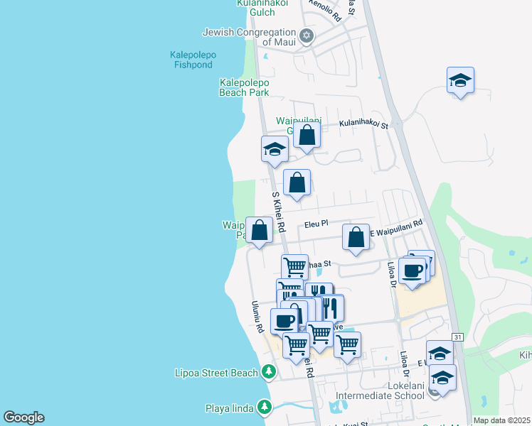 map of restaurants, bars, coffee shops, grocery stores, and more near 992 South Kihei Road in Kihei