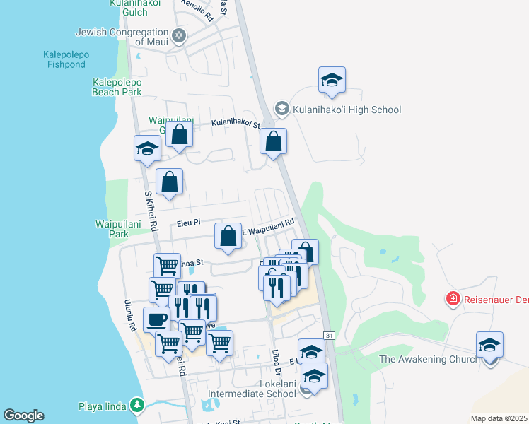 map of restaurants, bars, coffee shops, grocery stores, and more near 37 Noolu Street in Kihei