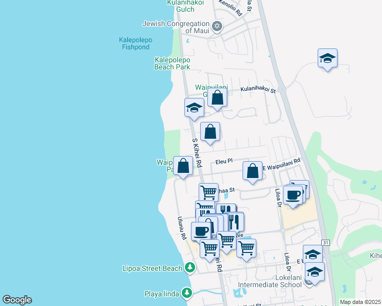 map of restaurants, bars, coffee shops, grocery stores, and more near 992 South Kihei Road in Kihei