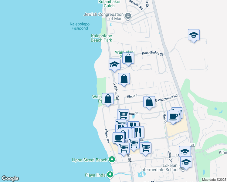 map of restaurants, bars, coffee shops, grocery stores, and more near 992 South Kihei Road in Kihei