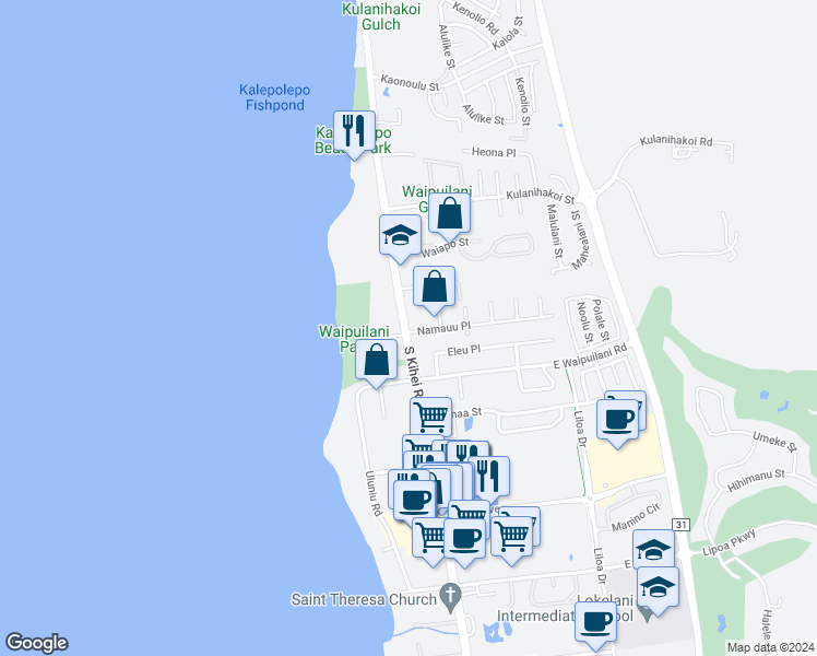 map of restaurants, bars, coffee shops, grocery stores, and more near 989 South Kihei Road in Kihei
