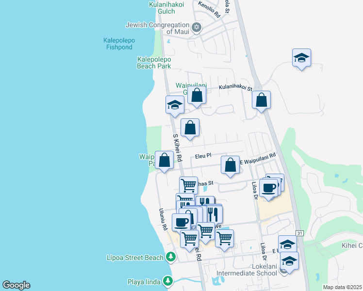 map of restaurants, bars, coffee shops, grocery stores, and more near 989 South Kihei Road in Kihei