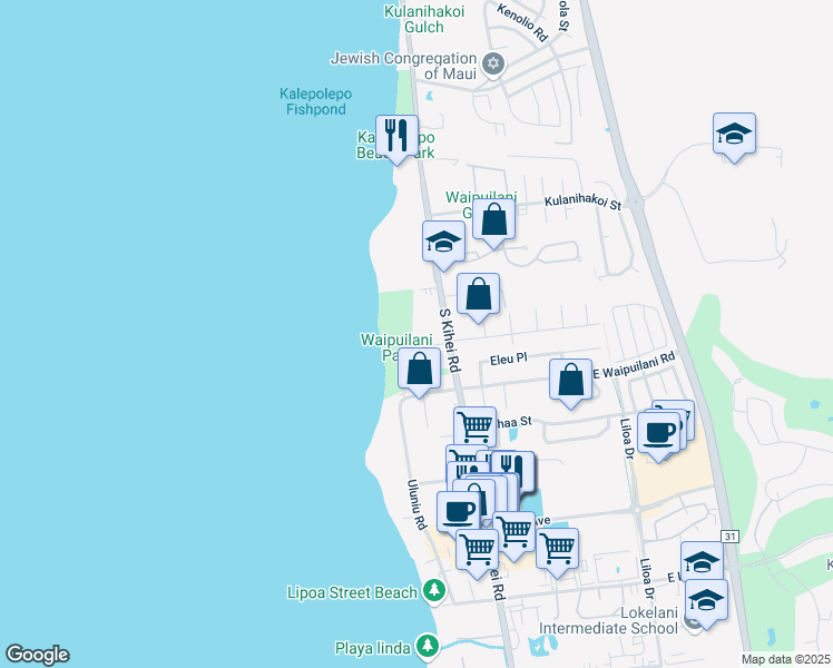 map of restaurants, bars, coffee shops, grocery stores, and more near 980 South Kihei Road in Kihei