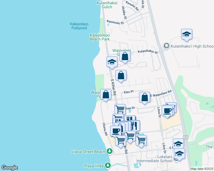 map of restaurants, bars, coffee shops, grocery stores, and more near 992 South Kihei Road in Kihei