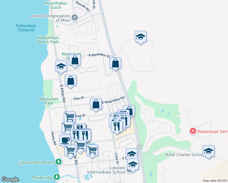 map of restaurants, bars, coffee shops, grocery stores, and more near 40 Noolu Street in Kihei