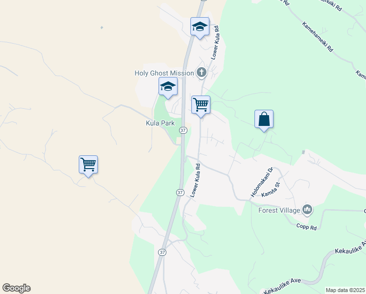map of restaurants, bars, coffee shops, grocery stores, and more near 3 Kula Highway in Kula