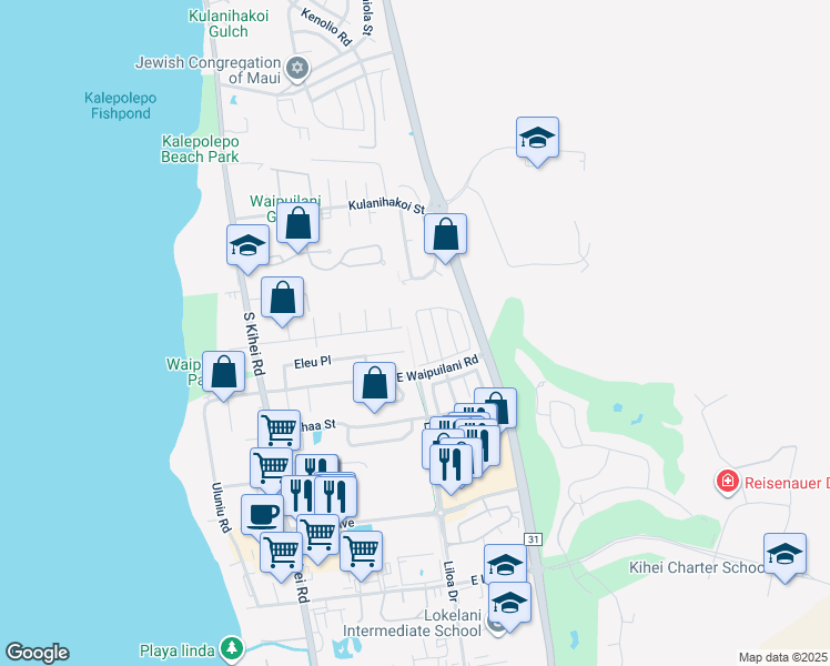 map of restaurants, bars, coffee shops, grocery stores, and more near 240 Kawailani Circle in Kihei