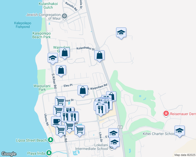 map of restaurants, bars, coffee shops, grocery stores, and more near 46 Noolu Street in Kihei