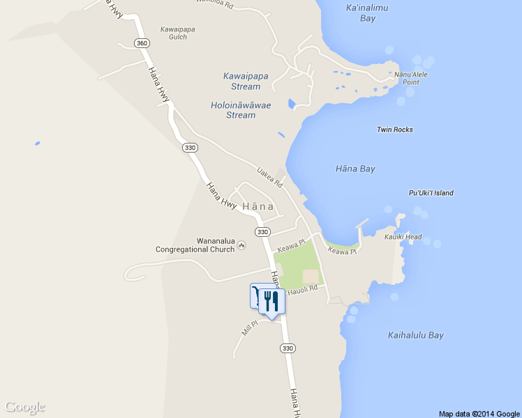 map of restaurants, bars, coffee shops, grocery stores, and more near 4909 Hana Highway in Hāna