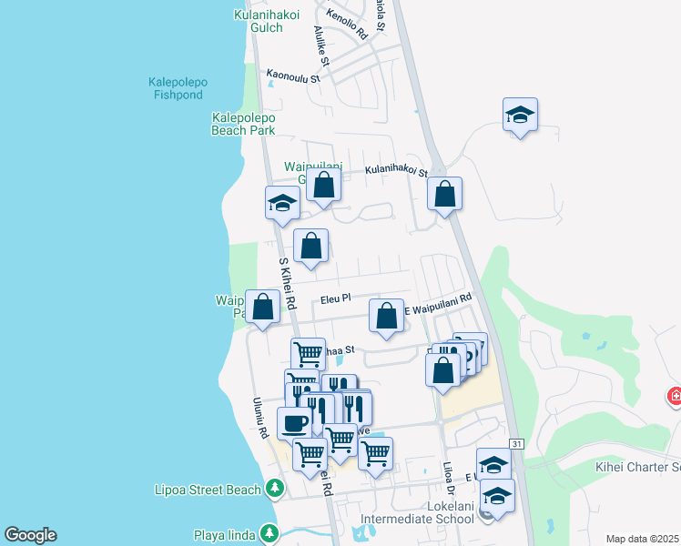 map of restaurants, bars, coffee shops, grocery stores, and more near 985 Kapuhau Street in Kihei