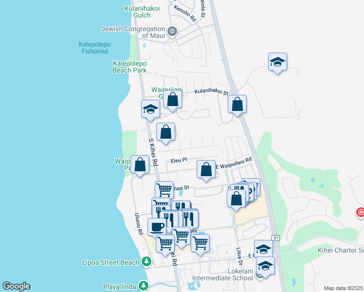map of restaurants, bars, coffee shops, grocery stores, and more near 985 Kapuhau Street in Kihei