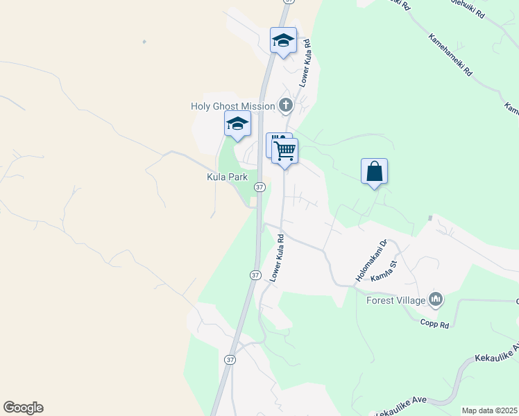 map of restaurants, bars, coffee shops, grocery stores, and more near 0 Kula Highway in Kula