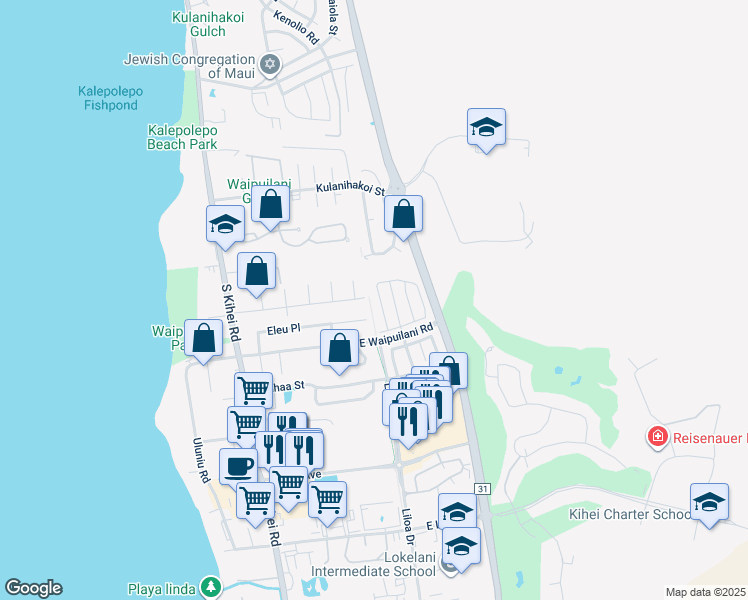 map of restaurants, bars, coffee shops, grocery stores, and more near 234 Kawailani Circle in Kihei