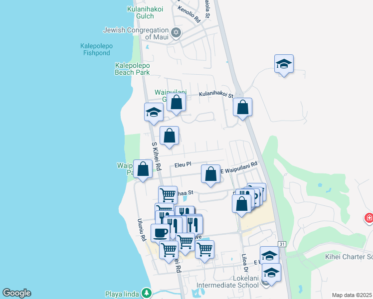 map of restaurants, bars, coffee shops, grocery stores, and more near 983 Kapuhau Street in Kihei