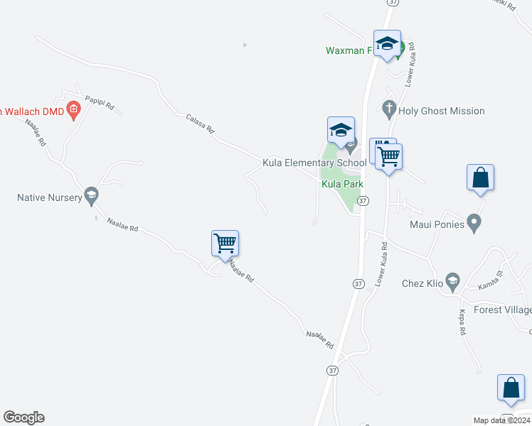 map of restaurants, bars, coffee shops, grocery stores, and more near 445 Calasa Road in Kula