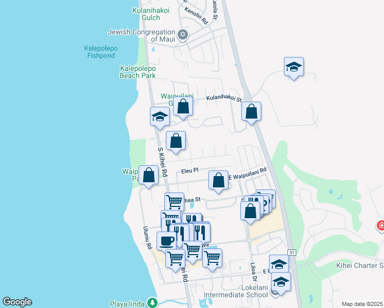 map of restaurants, bars, coffee shops, grocery stores, and more near 983 Kapuhau Street in Kihei