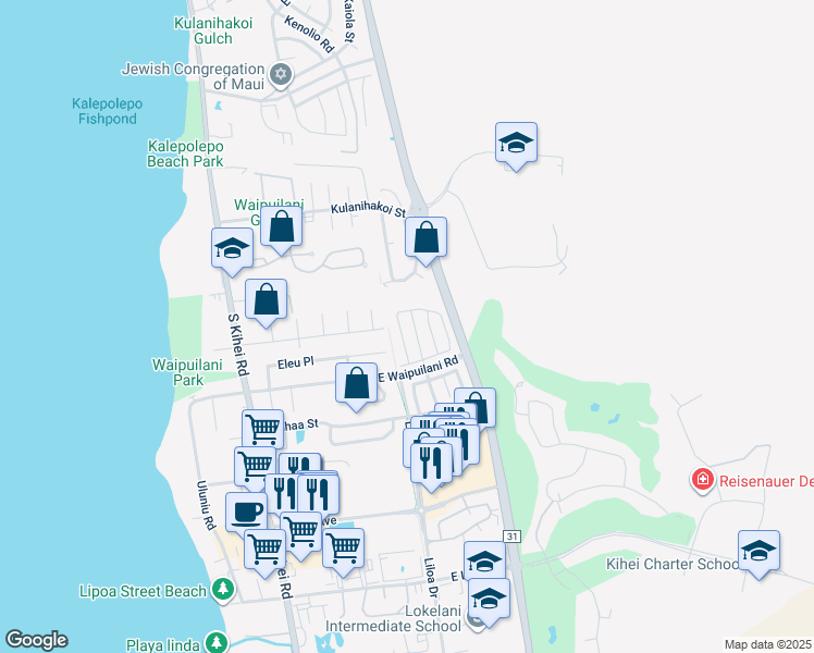map of restaurants, bars, coffee shops, grocery stores, and more near 67 Noolu Street in Kihei