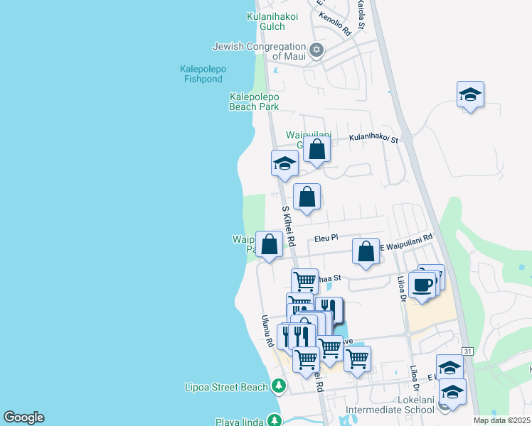 map of restaurants, bars, coffee shops, grocery stores, and more near 940 North Kihei Road in Kihei
