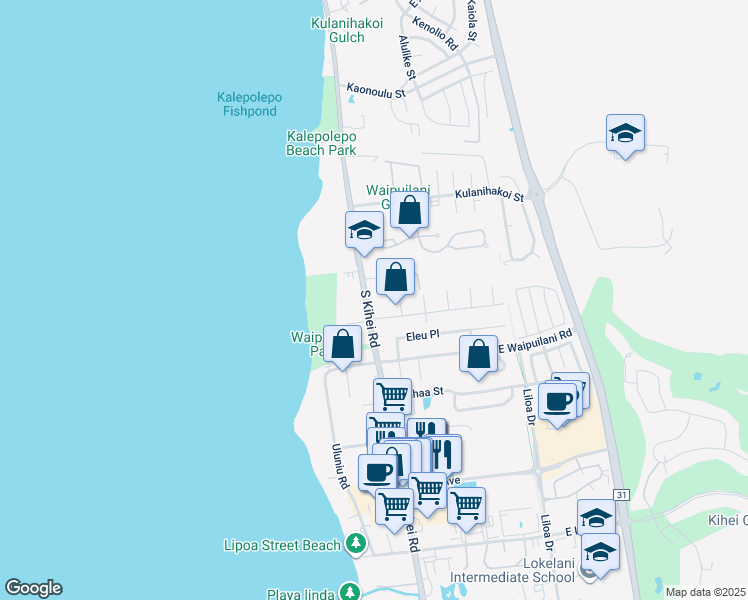 map of restaurants, bars, coffee shops, grocery stores, and more near 969 South Kihei Road in Kihei