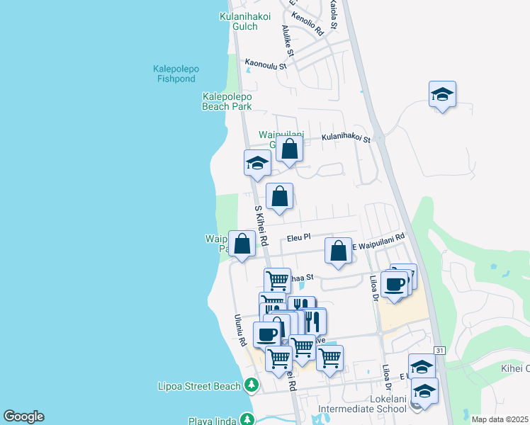 map of restaurants, bars, coffee shops, grocery stores, and more near 969 South Kihei Road in Kihei