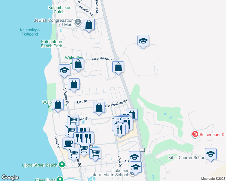 map of restaurants, bars, coffee shops, grocery stores, and more near 73 Noolu Street in Kihei