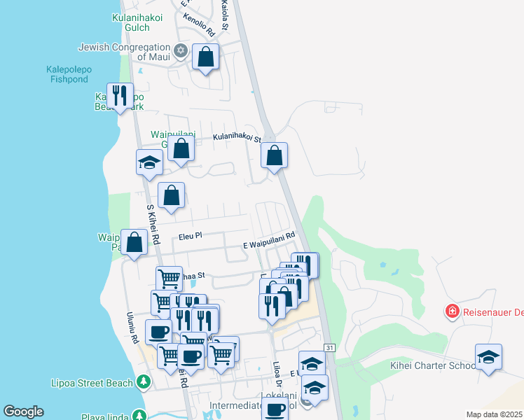 map of restaurants, bars, coffee shops, grocery stores, and more near 73 Noolu Street in Kihei