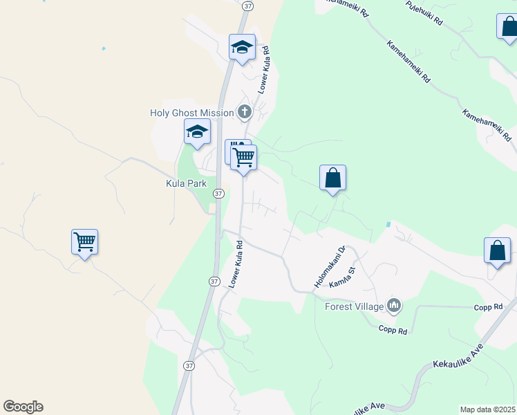 map of restaurants, bars, coffee shops, grocery stores, and more near 30 Puakea Place in Kula