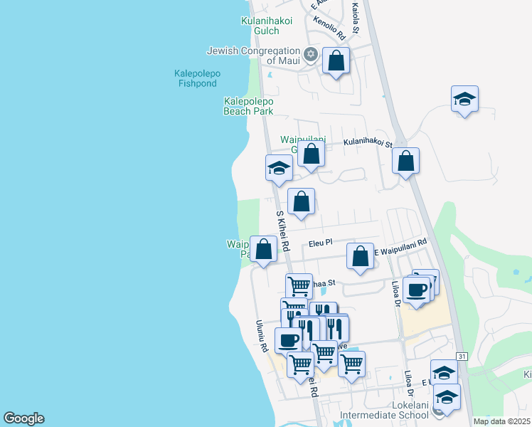 map of restaurants, bars, coffee shops, grocery stores, and more near 940 North Kihei Road in Kihei