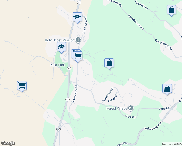 map of restaurants, bars, coffee shops, grocery stores, and more near 63 Puakea Place in Kula