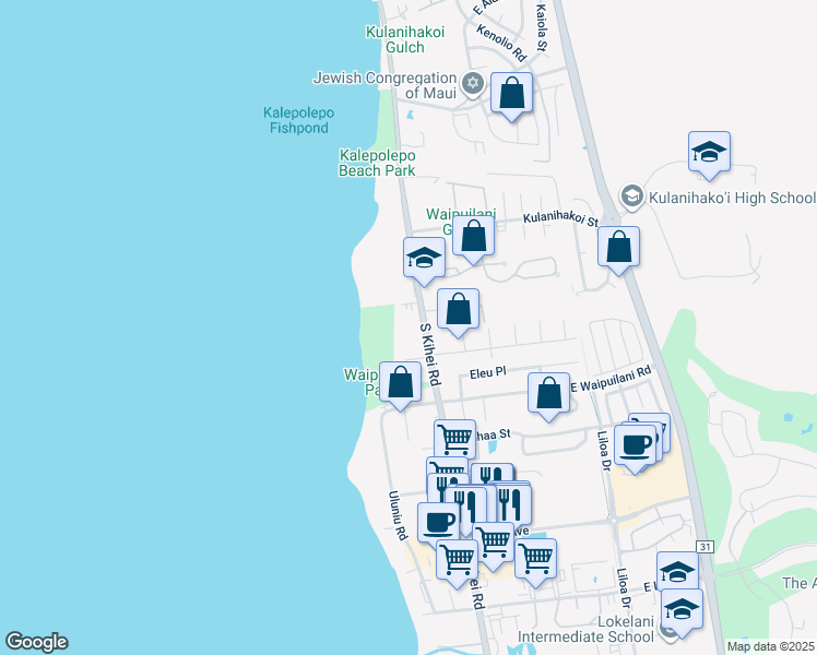 map of restaurants, bars, coffee shops, grocery stores, and more near 940 North Kihei Road in Kihei