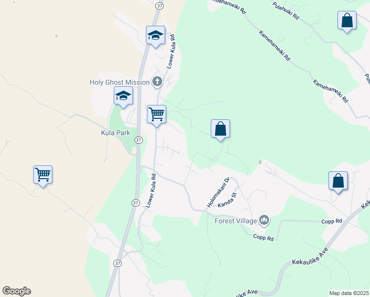 map of restaurants, bars, coffee shops, grocery stores, and more near 63 Puakea Place in Kula