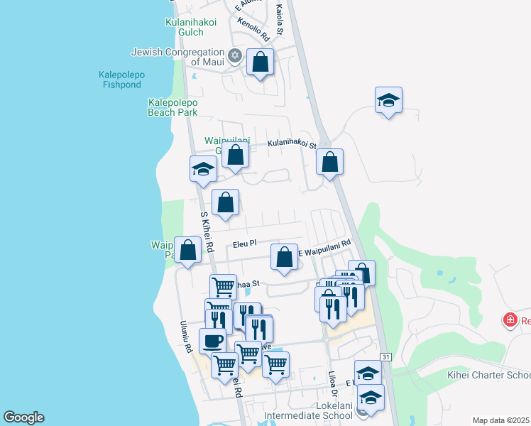 map of restaurants, bars, coffee shops, grocery stores, and more near 948 Pauahi Place in Kihei