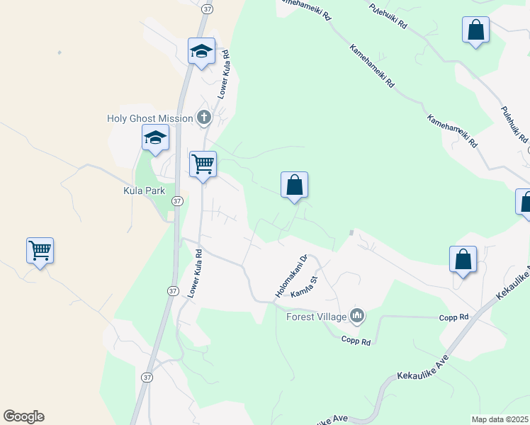 map of restaurants, bars, coffee shops, grocery stores, and more near 285 Mauna Place in Kula
