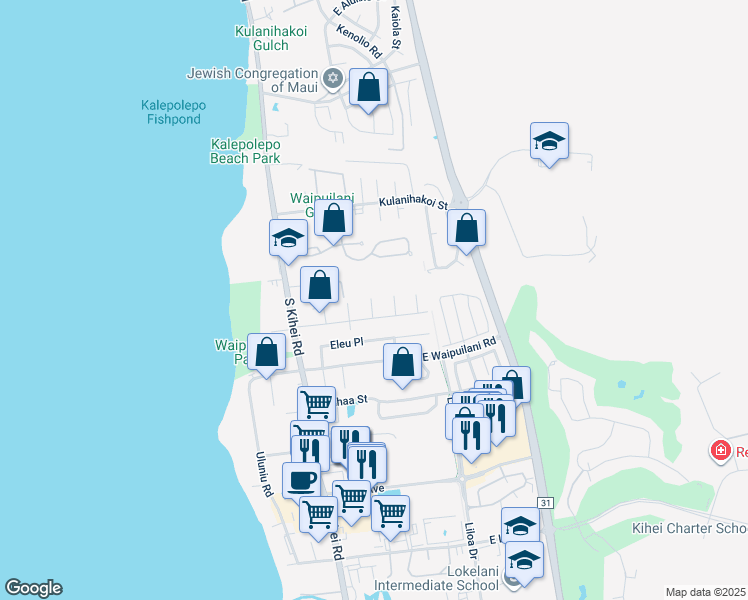 map of restaurants, bars, coffee shops, grocery stores, and more near 948 Pauahi Place in Kihei