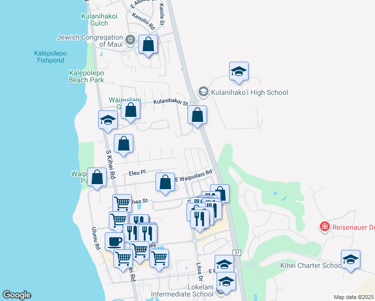 map of restaurants, bars, coffee shops, grocery stores, and more near 85 Noolu Street in Kihei