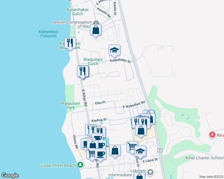map of restaurants, bars, coffee shops, grocery stores, and more near 949 Aina Place in Kihei