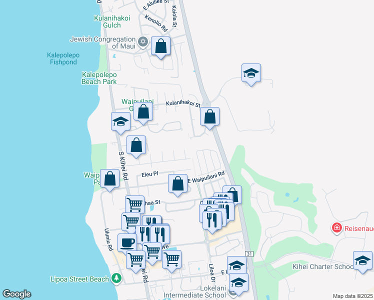 map of restaurants, bars, coffee shops, grocery stores, and more near 948 Waiono Place in Kihei