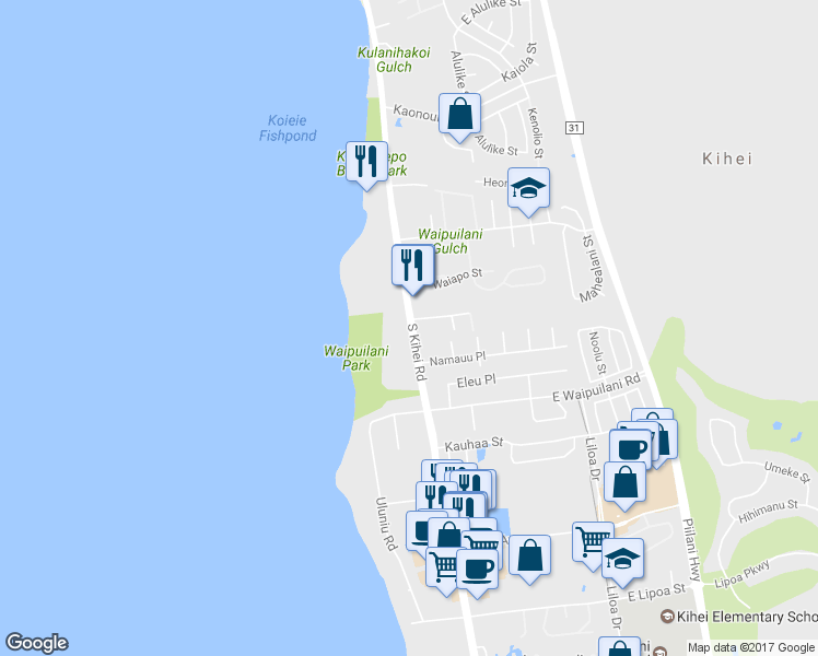 map of restaurants, bars, coffee shops, grocery stores, and more near 940 North Kihei Road in Kihei