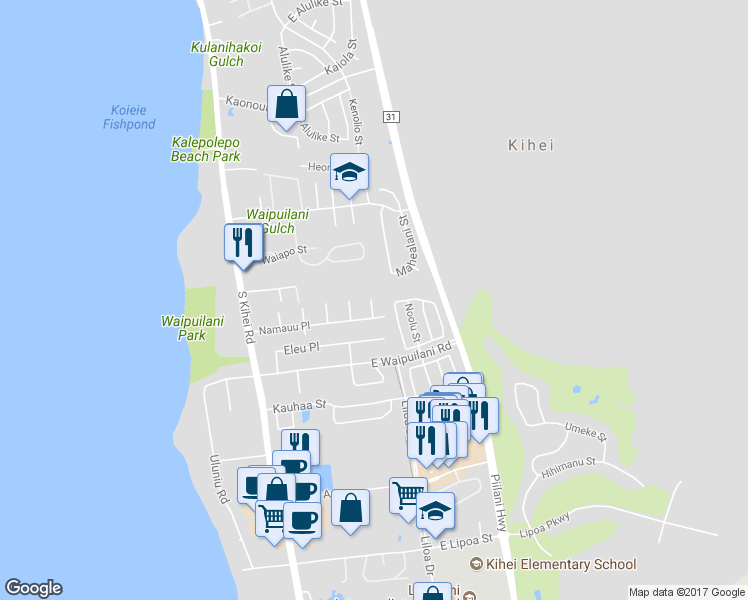 map of restaurants, bars, coffee shops, grocery stores, and more near 948 Waiono Place in Kihei
