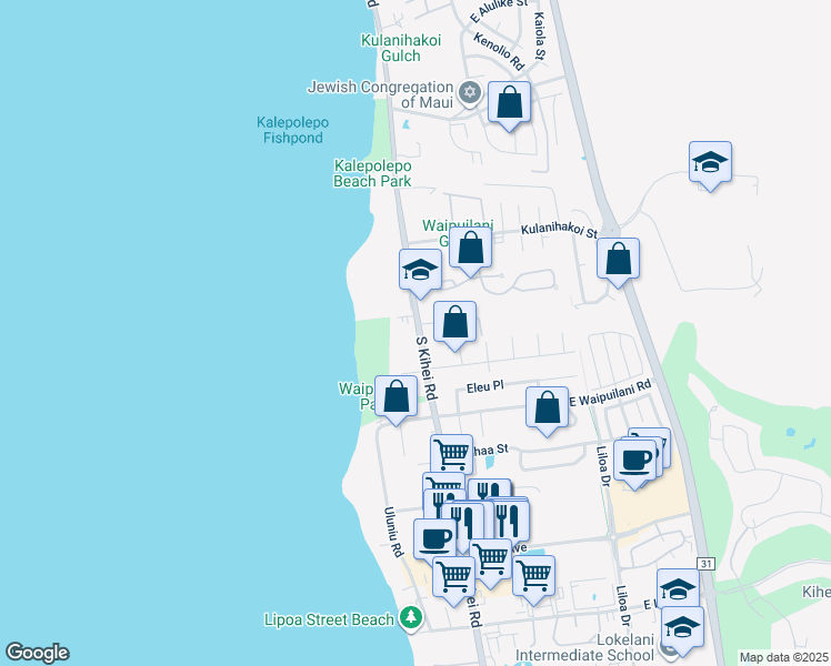 map of restaurants, bars, coffee shops, grocery stores, and more near 938 South Kihei Road in Kihei