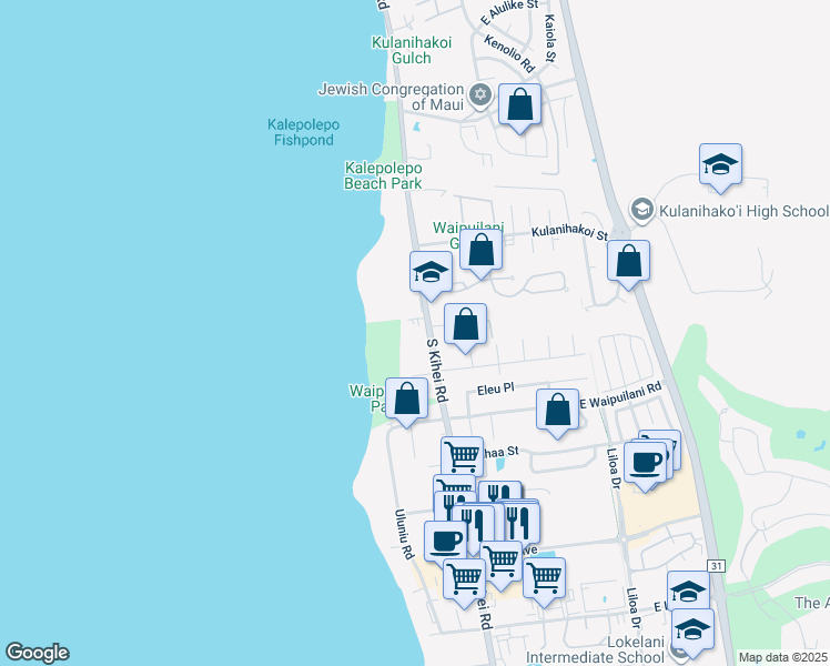 map of restaurants, bars, coffee shops, grocery stores, and more near 940 North Kihei Road in Kihei