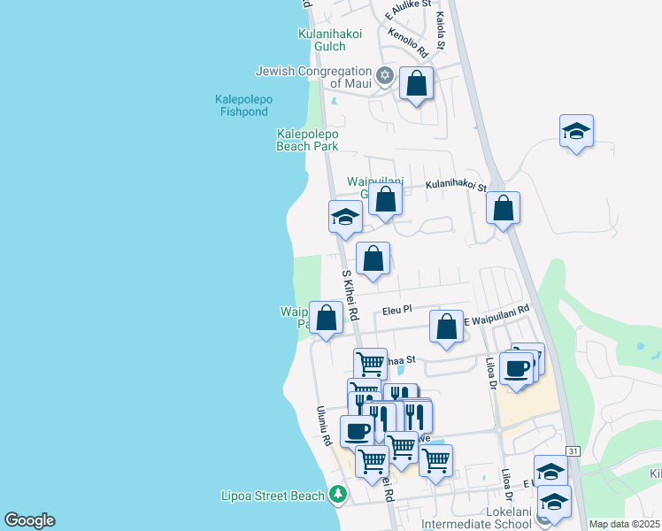 map of restaurants, bars, coffee shops, grocery stores, and more near 940 North Kihei Road in Kihei